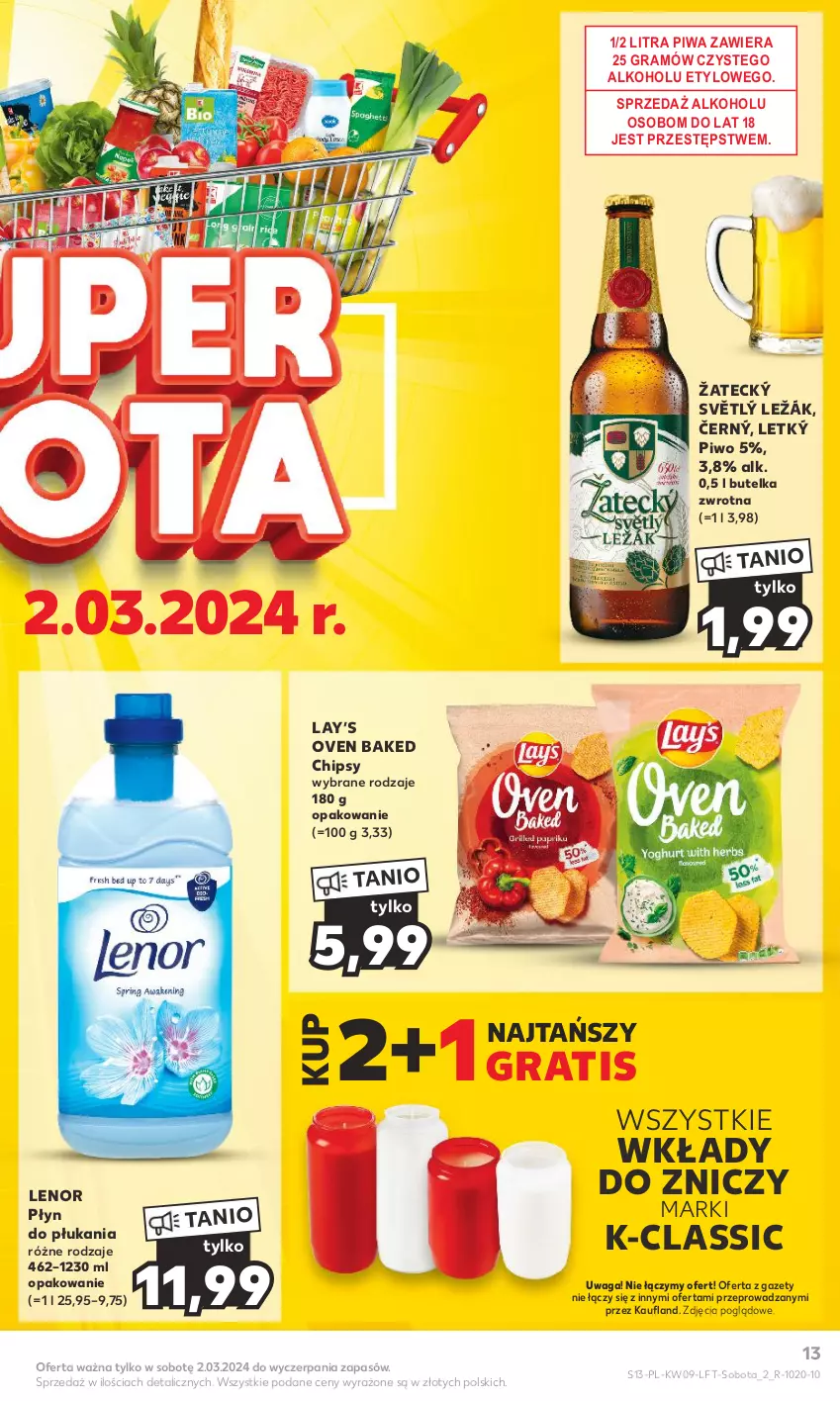 Gazetka promocyjna Kaufland - Gazetka tygodnia - ważna 29.02 do 06.03.2024 - strona 13 - produkty: Chipsy, Gra, Lay’s, Lenor, Piwa, Piwo, Płyn do płukania, Waga, Znicz