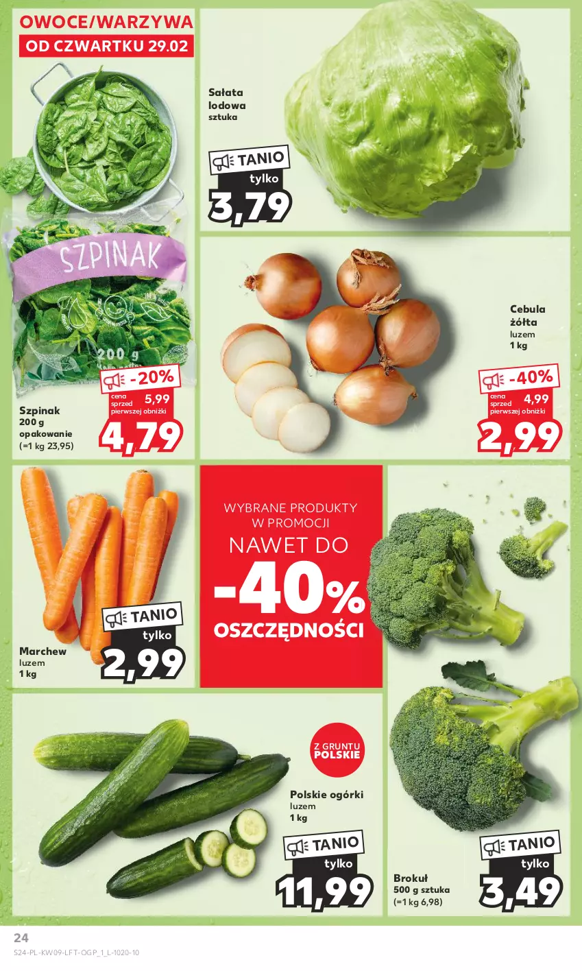 Gazetka promocyjna Kaufland - Gazetka tygodnia - ważna 29.02 do 06.03.2024 - strona 24 - produkty: Cebula, Grunt, Owoce, Sałat, Sałata lodowa, Szpinak, Warzywa