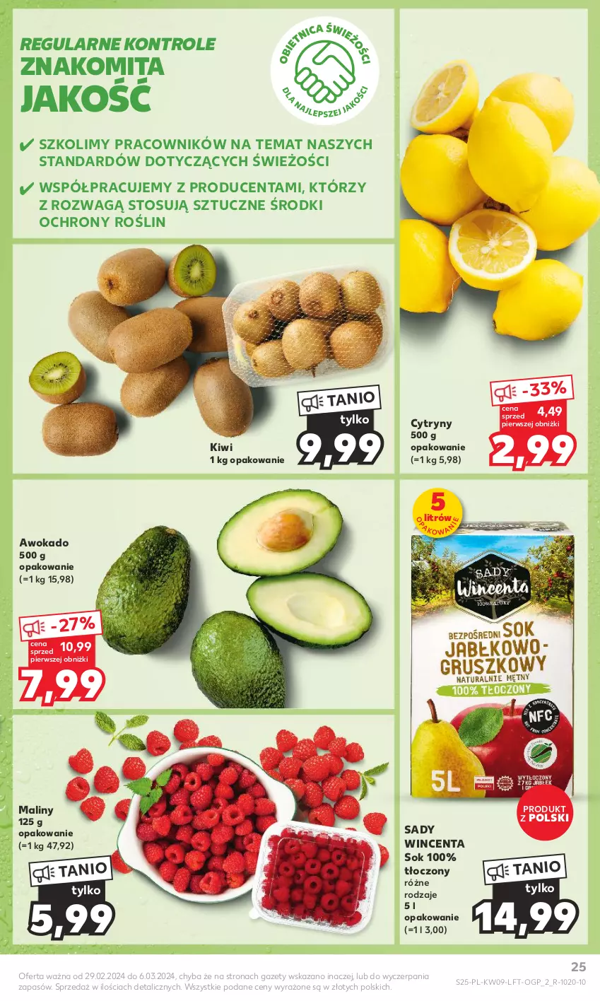 Gazetka promocyjna Kaufland - Gazetka tygodnia - ważna 29.02 do 06.03.2024 - strona 25 - produkty: Cytryny, Kiwi, Maliny, Sok