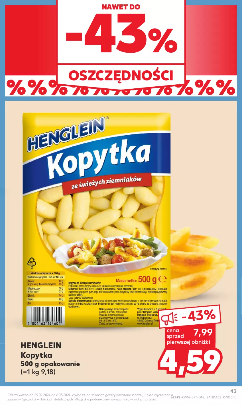 Gazetka promocyjna Kaufland - Gazetka tygodnia - ważna 29.02 do 06.03.2024 - strona 43 - produkty: Kopytka, Sandacz