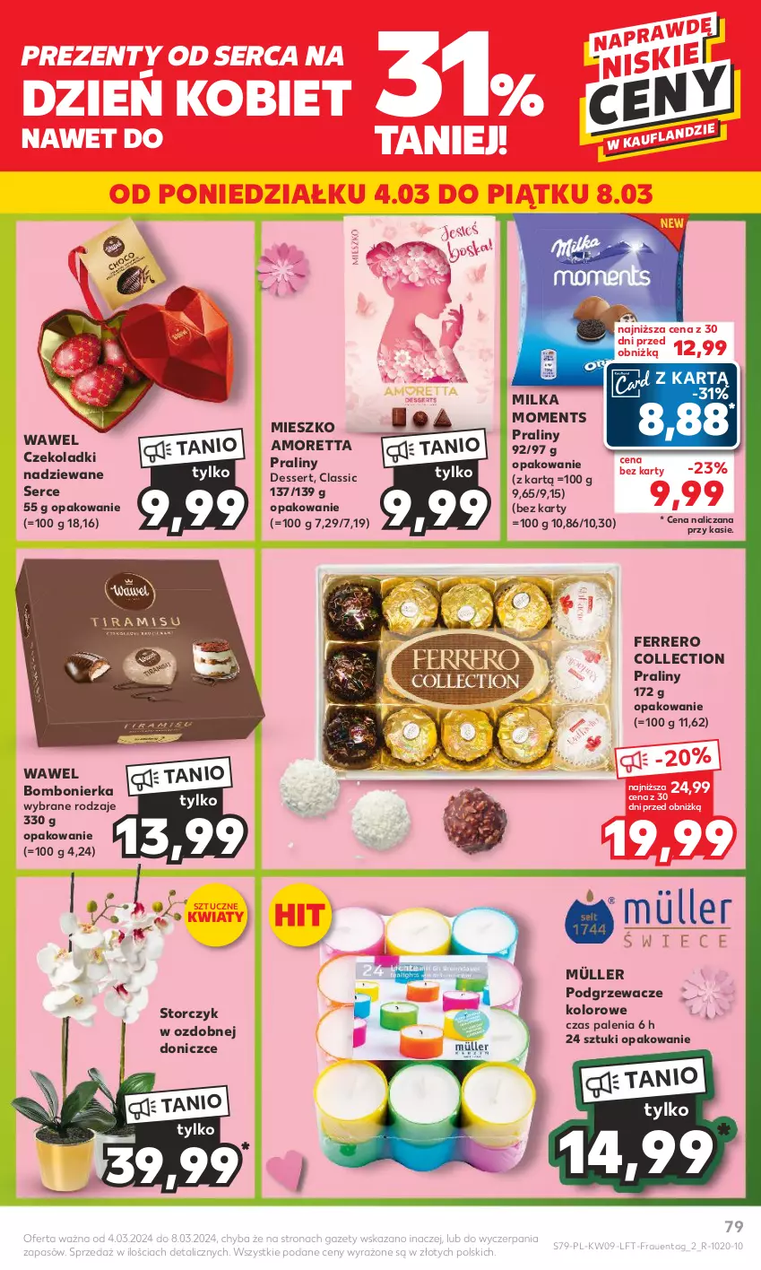 Gazetka promocyjna Kaufland - Gazetka tygodnia - ważna 29.02 do 06.03.2024 - strona 79 - produkty: Ferrero, Milka, Moments, Müller, Podgrzewacze, Praliny, Ser, Storczyk, Wawel