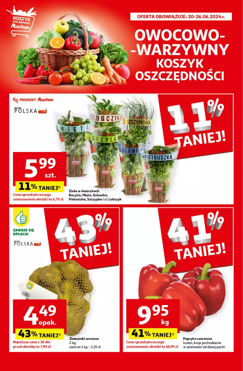 Gazetka promocyjna Auchan - Gazetka CENY W DÓŁ Hipermarket Auchan - ważna 20.06 do 26.06.2024 - strona 8 - produkty: Bazyl, Bazylia, Kolendra, Mięta, Papryka, Papryka czerwona, Pietruszka, Ziemniaki