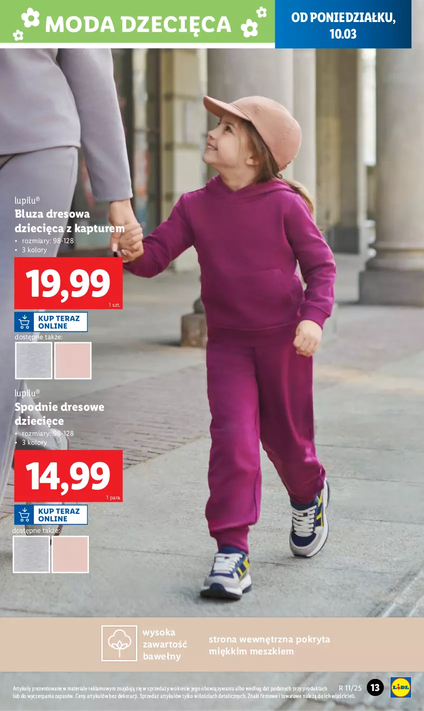 Gazetka promocyjna Lidl - GAZETKA - ważna 10.03 do 15.03.2025 - strona 13 - produkty: Bluza, Bluza dresowa, Dres, Dzieci, Moda, Sok, Spodnie, Spodnie dresowe