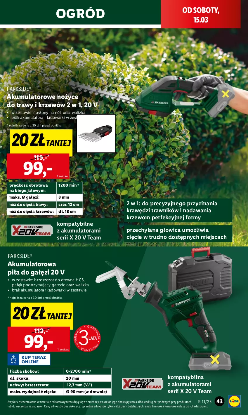 Gazetka promocyjna Lidl - GAZETKA - ważna 10.03 do 15.03.2025 - strona 45 - produkty: Akumulator, LANA, Noż, Nożyce, Ogród, Parkside, Piła do gałęzi, Ser, Walizka