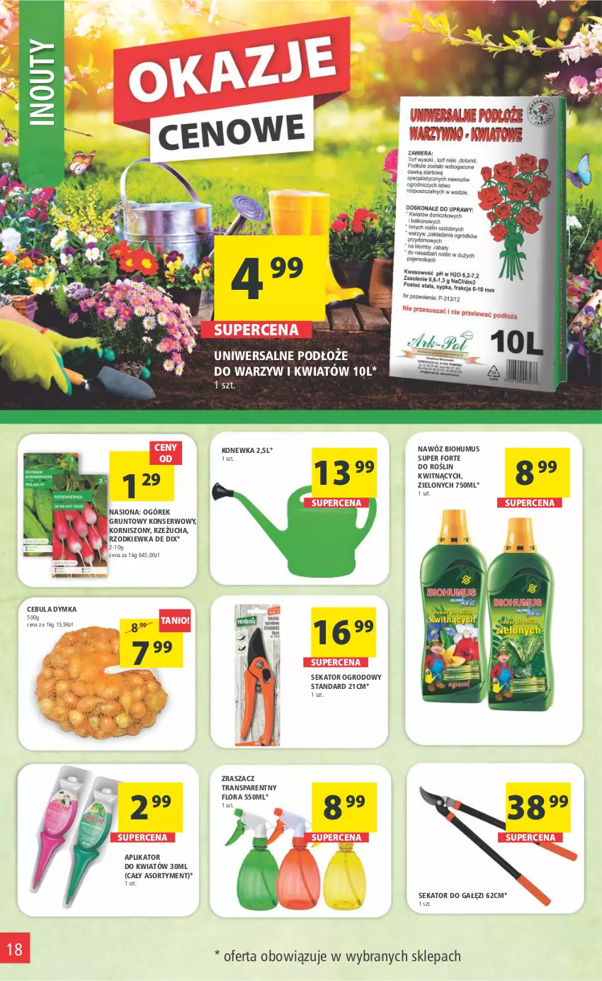 Gazetka promocyjna Arhelan - Gazetka - ważna 10.02 do 19.02.2023 - strona 18 - produkty: Biohumus, Cebula, Flora, Grunt, Konewka, Korniszony, Mus, Nawóz, Ogórek, Rzeżucha, Rzodkiewka, Sekator, Ser, Tran