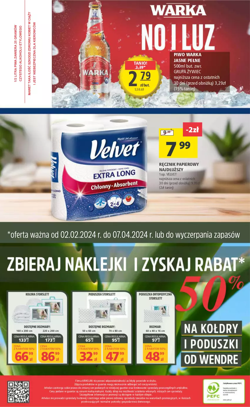 Gazetka promocyjna Arhelan - Gazetka - ważna 09.02 do 18.02.2024 - strona 20 - produkty: Papier, Piwo, Ręcznik, Velvet, Warka