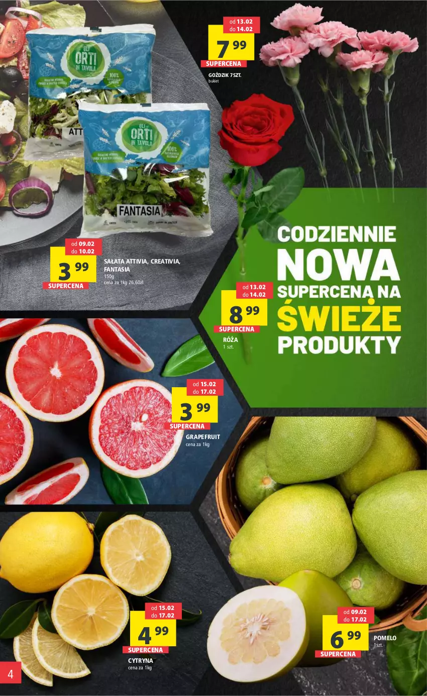 Gazetka promocyjna Arhelan - Gazetka - ważna 09.02 do 18.02.2024 - strona 4 - produkty: Bukiet, Fa, Fanta, Gra, Pomelo, Róża, Sałat