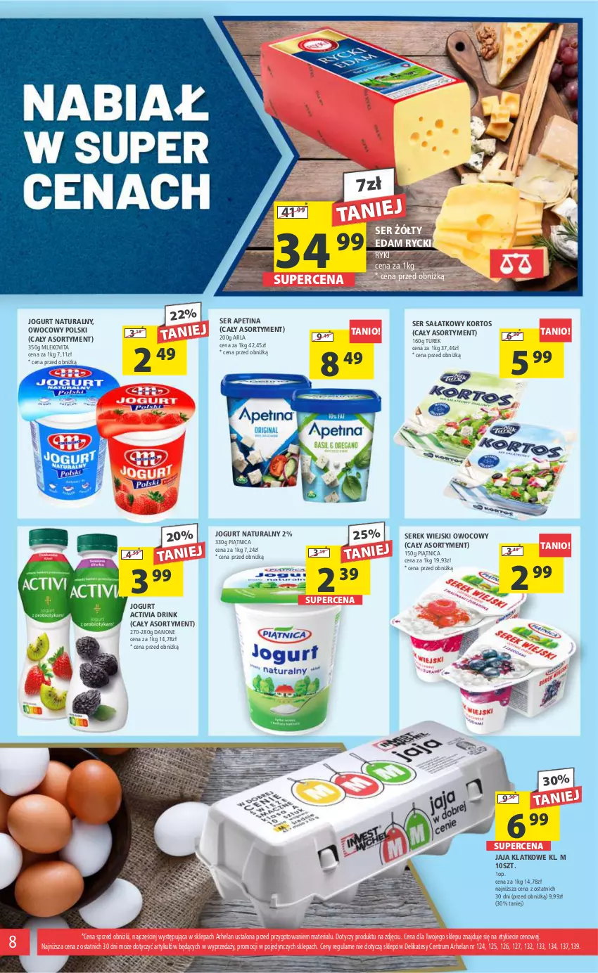 Gazetka promocyjna Arhelan - Gazetka - ważna 09.02 do 18.02.2024 - strona 8 - produkty: Activia, Danone, Edam, Jaja, Jogurt, Jogurt naturalny, Mleko, Mlekovita, Piątnica, Rum, Sałat, Ser, Serek, Serek wiejski, Vita C