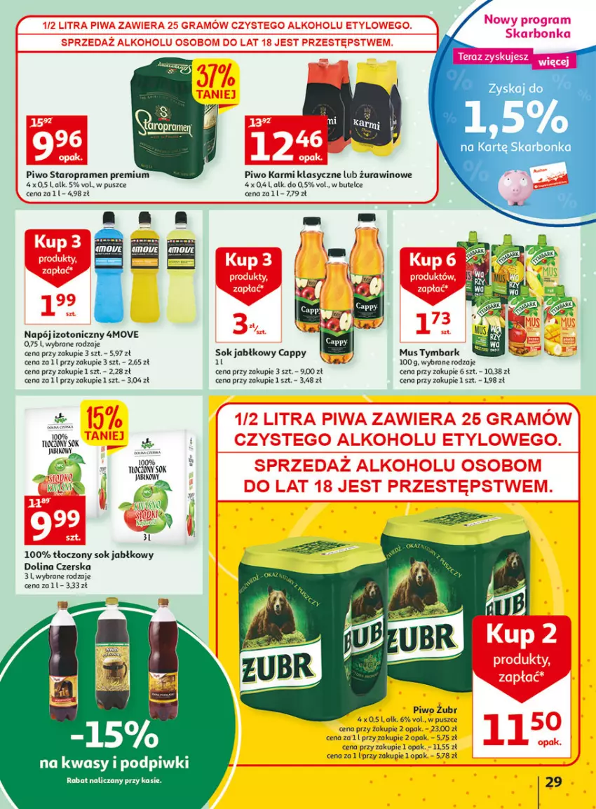 Gazetka promocyjna Auchan - Megapromocje są w cenie Hipermarkety - ważna 12.05 do 18.05.2022 - strona 29 - produkty: Cappy, Karmi, Mus, Napój, Napój izotoniczny, Piwo, Sok, Sok jabłkowy, Tymbark, Wino