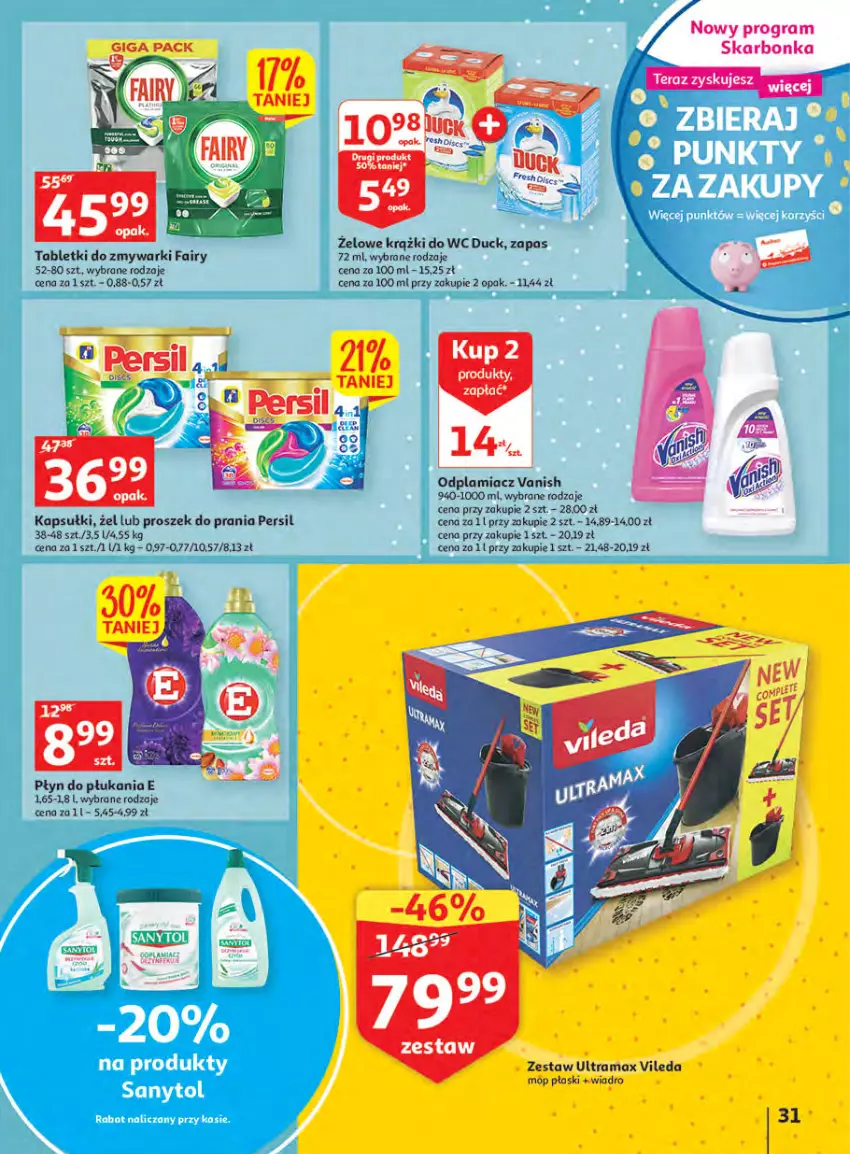 Gazetka promocyjna Auchan - Megapromocje są w cenie Hipermarkety - ważna 12.05 do 18.05.2022 - strona 31 - produkty: Duck, Fa, Fairy, Gra, Mop, Odplamiacz, Persil, Płyn do płukania, Rama, Tablet, Tabletki do zmywarki, Vanish, Vileda, Wiadro, Zmywarki