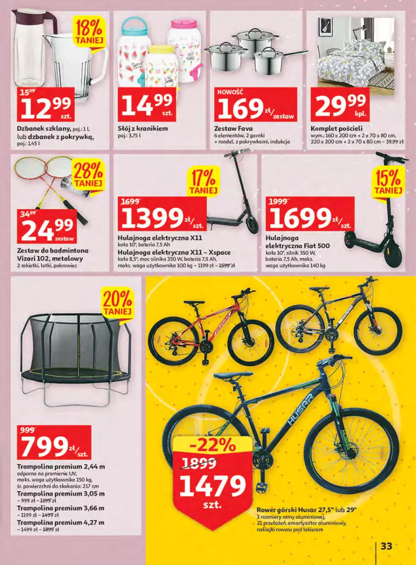 Gazetka promocyjna Auchan - Megapromocje są w cenie Hipermarkety - ważna 12.05 do 18.05.2022 - strona 33 - produkty: Bateria, Dzbanek, Fa, Hulajnoga, Hulajnoga elektryczna, Klej, Komplet pościeli, Lakier, Pokrowiec, Por, Pościel, Rondel, Rower, Waga