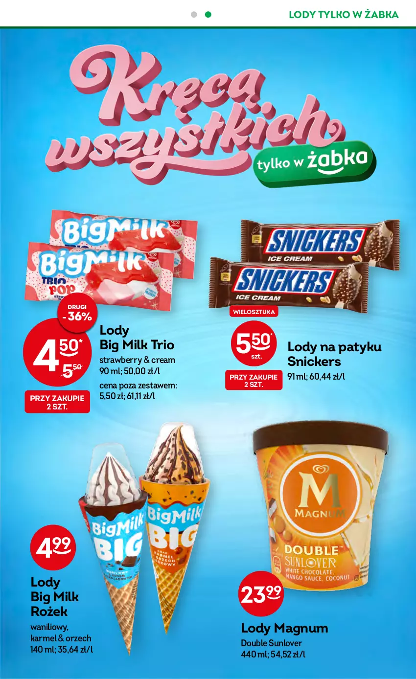 Gazetka promocyjna Żabka - ważna 10.05 do 23.05.2023 - strona 9 - produkty: Big Milk, Lody, Snickers