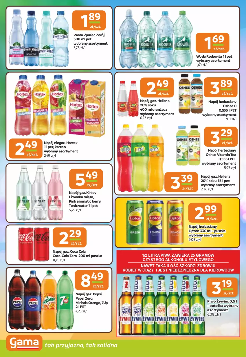 Gazetka promocyjna Gama - Gazetka Gama - ważna 07.08 do 19.08.2025 - strona 10 - produkty: 7up, Coca-Cola, Gra, Hellena, Hortex, Limonka, Lipton, Mięta, Mirinda, Napój, Oranżada, Oshee, Pepsi, Piec, Piwa, Piwo, Sok, Woda