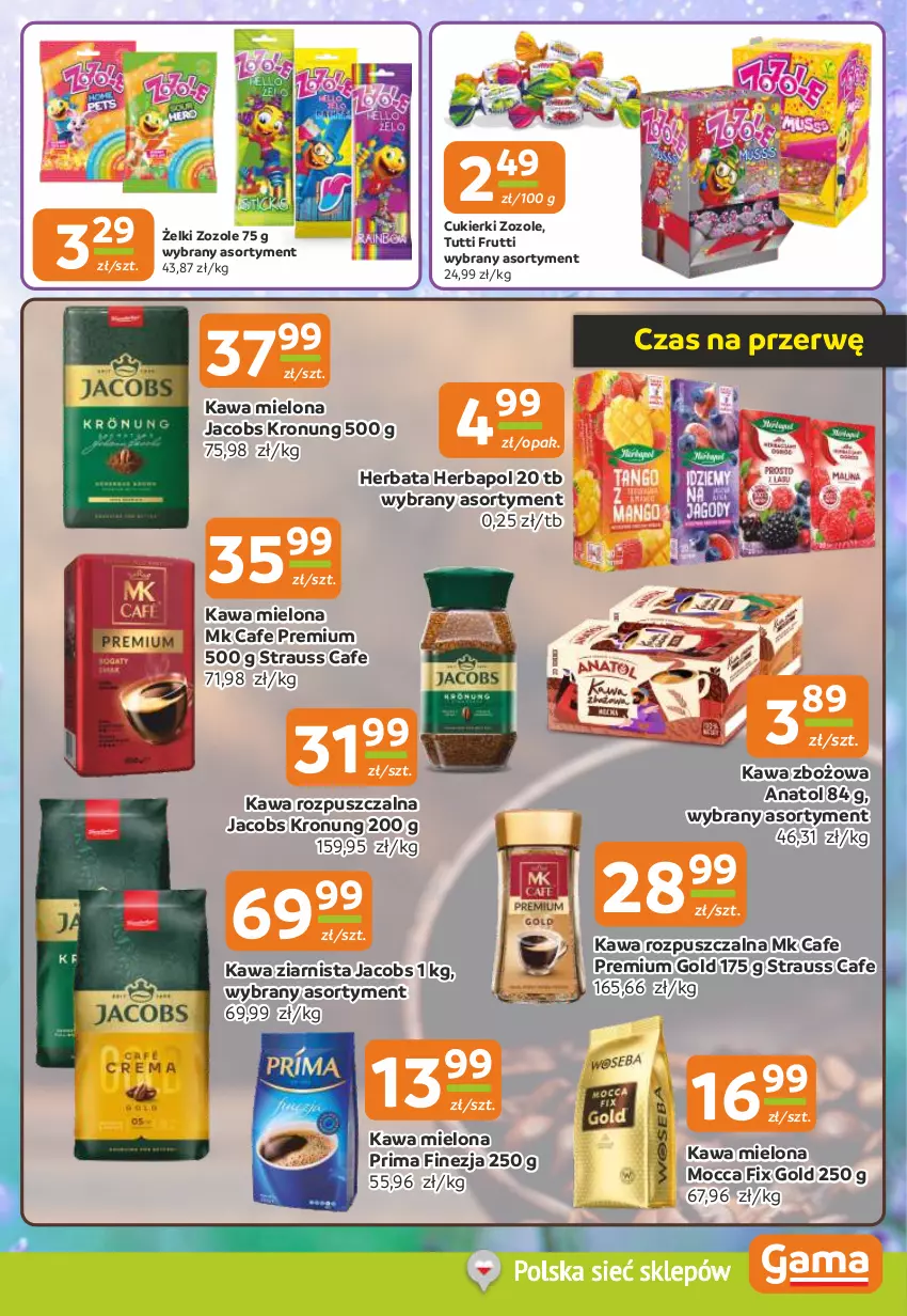 Gazetka promocyjna Gama - Gazetka Gama - ważna 07.08 do 19.08.2025 - strona 5 - produkty: Cukier, Cukierki, Herbapol, Herbata, Jacobs, Kawa, Kawa mielona, Kawa rozpuszczalna, Kawa zbożowa, Kawa ziarnista, Mocca Fix Gold, Prima