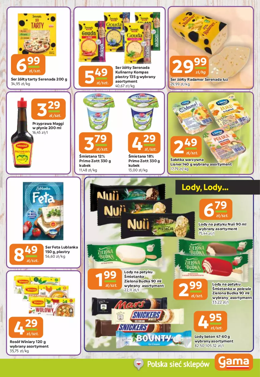 Gazetka promocyjna Gama - Gazetka Gama - ważna 07.08 do 19.08.2025 - strona 7 - produkty: Baton, Feta, Kubek, Lisner, Lody, Maggi, Radamer, Rosół, Sałat, Sałatka, Sałatka warzywna, Ser, Winiary, Zielona Budka, Zott