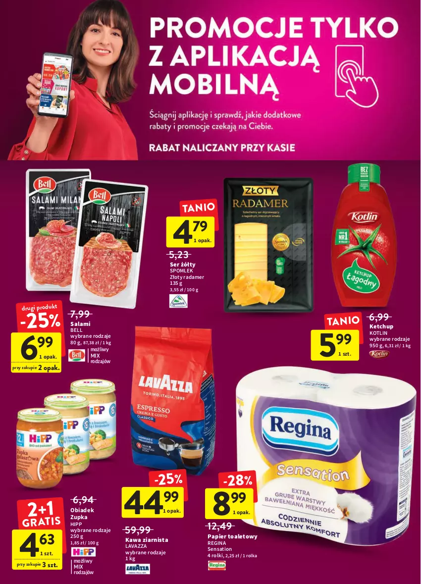 Gazetka promocyjna Intermarche - ważna 17.03 do 23.03.2022 - strona 26 - produkty: Bell, Gin, HiPP, Kawa, Kawa ziarnista, Ketchup, Kotlin, Lavazza, Papier, Papier toaletowy, Radamer, Rolki, Salami, Sati, Ser