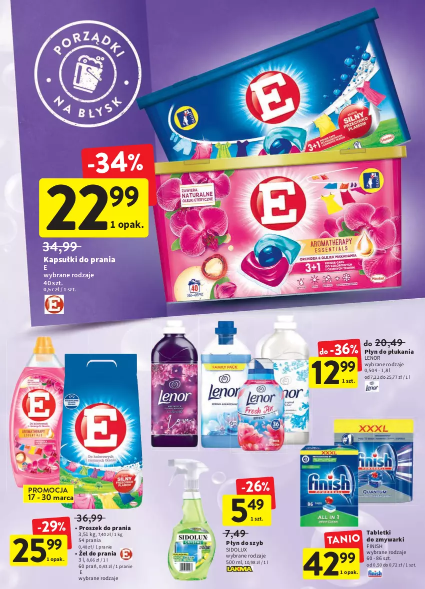 Gazetka promocyjna Intermarche - ważna 17.03 do 23.03.2022 - strona 34 - produkty: Finish, Kapsułki do prania, Lenor, Płyn do płukania, Płyn do szyb, Proszek do prania, Sidolux, Tablet, Tabletki do zmywarki, Zmywarki