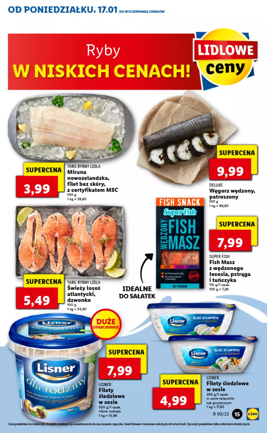 Gazetka promocyjna Lidl - GAZETKA - ważna 17.01 do 19.01.2022 - strona 15 - produkty: Lisner, Pstrąg, Sałat, Sos, Tuńczyk