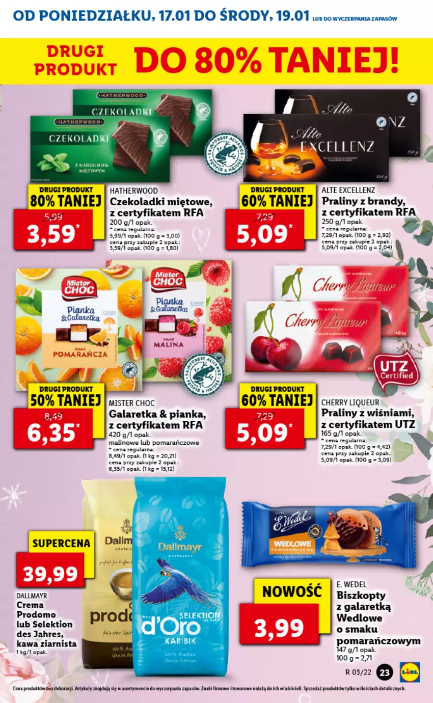 Gazetka promocyjna Lidl - GAZETKA - ważna 17.01 do 19.01.2022 - strona 23 - produkty: Biszkopty, Brandy, Dallmayr, E. Wedel, Fa, Gala, Galaretka, Kawa, Kawa ziarnista, Praliny