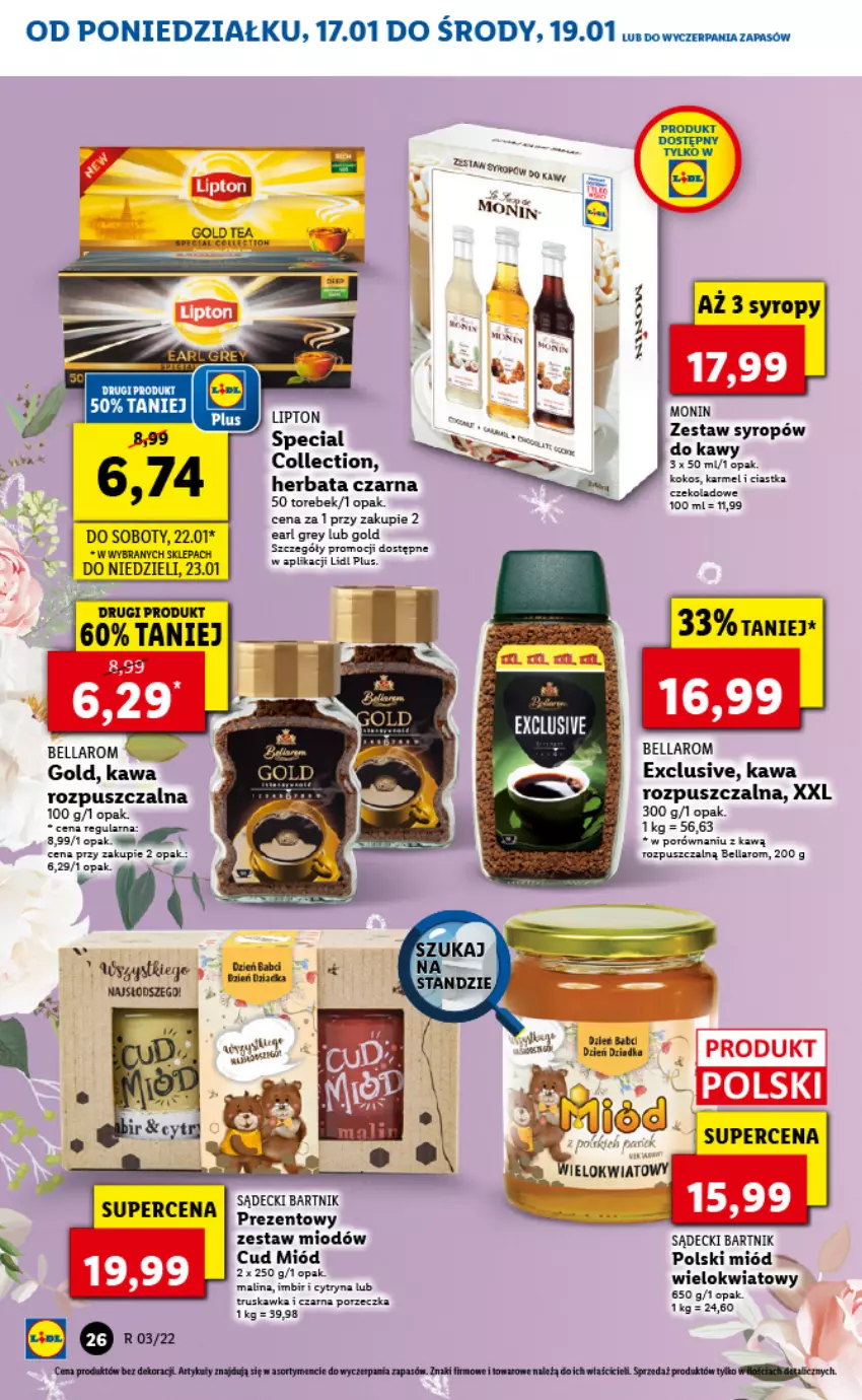 Gazetka promocyjna Lidl - GAZETKA - ważna 17.01 do 19.01.2022 - strona 26 - produkty: Bell, Bella, Earl Grey, Herbata, Herbata czarna, Imbir, Kawa, Kawa rozpuszczalna, Lipton, Miód, Por, Syrop, Syropy