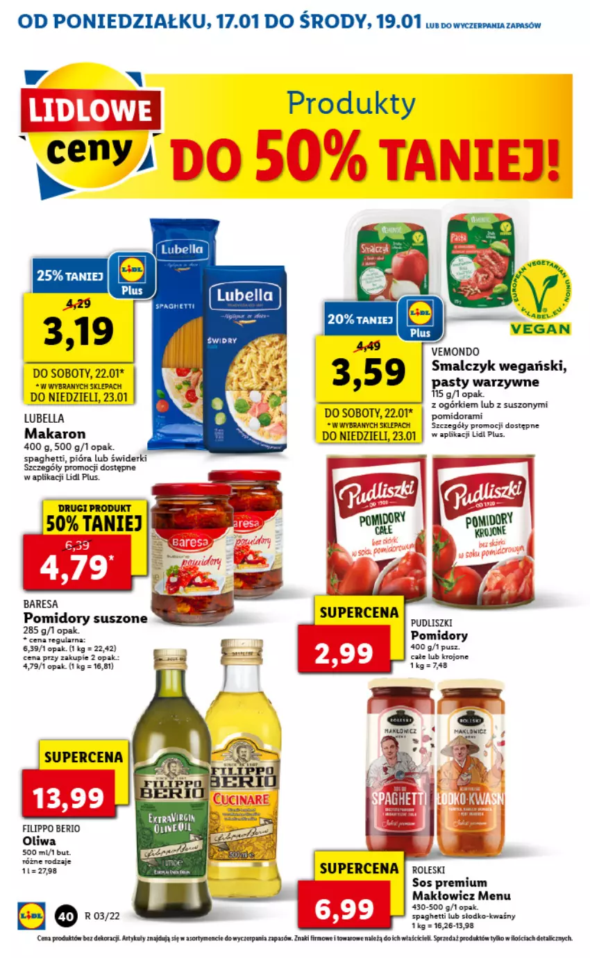 Gazetka promocyjna Lidl - GAZETKA - ważna 17.01 do 19.01.2022 - strona 40 - produkty: Bell, Bella, Lubella, Makaron, Pomidory, Pudliszki, Sos, Spaghetti, Tera