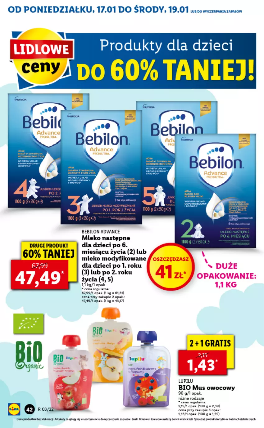 Gazetka promocyjna Lidl - GAZETKA - ważna 17.01 do 19.01.2022 - strona 42 - produkty: BEBILON, Dzieci, Fa, Gra, LG, Mleko, Mleko modyfikowane, Mus, O nas, Piec, Por