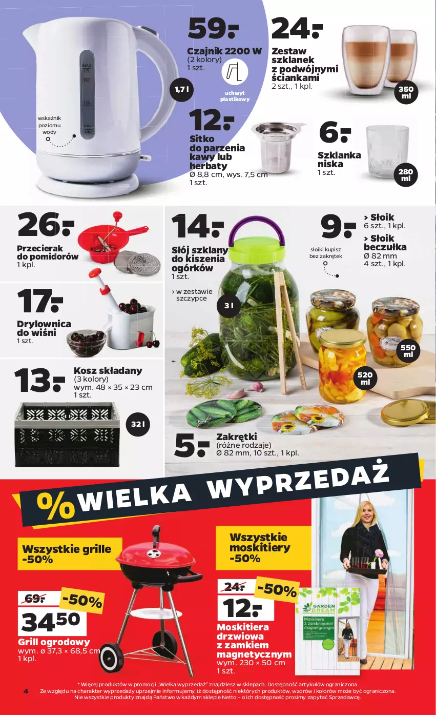 Gazetka promocyjna Netto - Gazetka non food - ważna 09.08 do 14.08.2021 - strona 4 - produkty: Czajnik, Drzwi, Gra, Grill, Kosz, Sitko, Szczypce, Szklanka