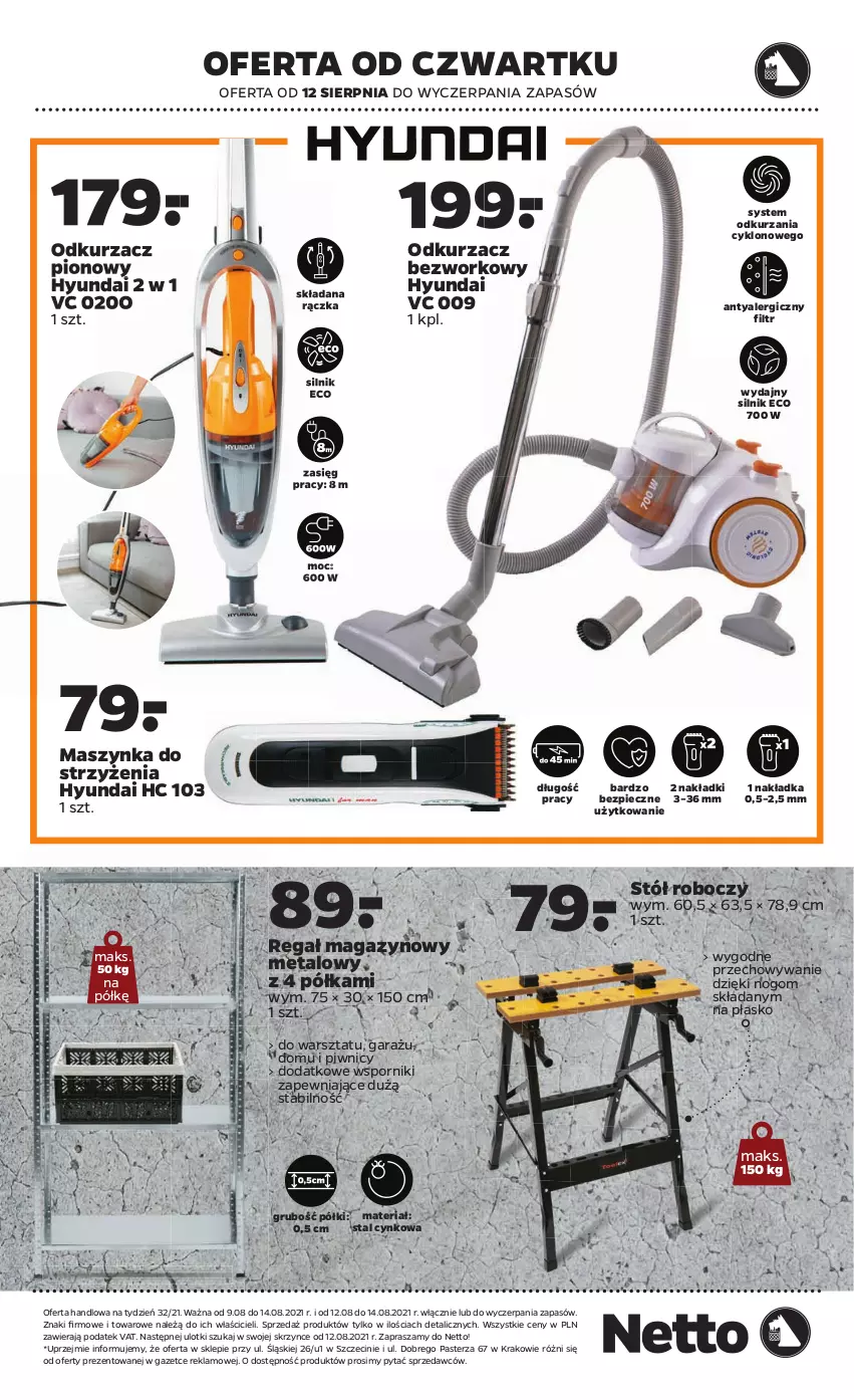 Gazetka promocyjna Netto - Gazetka non food - ważna 09.08 do 14.08.2021 - strona 8 - produkty: Cynk, Garaż, Maszynka, Odkurzacz, Piec, Półka, Por, Regał, Stół, Szynka