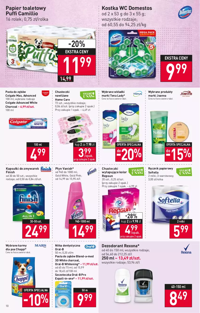 Gazetka promocyjna Stokrotka - Market - ważna 27.01 do 02.02.2022 - strona 10 - produkty: Blend-a-Med, Chappi, Chusteczki, Colgate, Dezodorant, Domestos, Finish, Joanna, LG, Papier, Papier toaletowy, Pasta do zębów, Puf, Ręcznik, Rexona, Rolki, Szczoteczka, Vanish, Wkładki