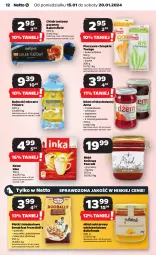 Gazetka promocyjna Netto - Artykuły spożywcze - Gazetka - ważna od 20.01 do 20.01.2024 - strona 12 - produkty: Piec, Por, Mus, Gry, Inka, Bell, Kawa, Bułeczki, Chrupki, Dżem, Miód, Pieczywo chrupkie, Chleb tostowy, Pieczywo, Bułeczki mleczne, Danio, Bella, Chleb, Nektar, Fa