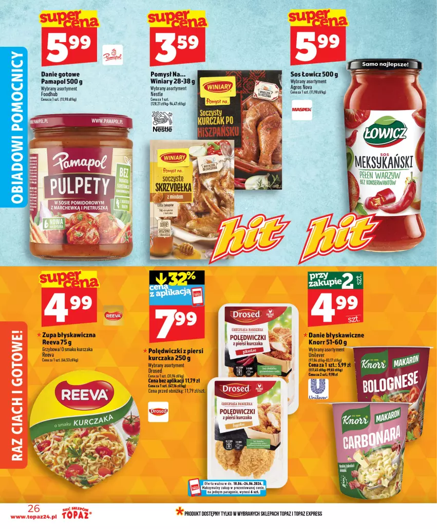 Gazetka promocyjna Topaz - Gazetka - ważna 18.06 do 24.06.2026 - strona 26 - produkty: Danie gotowe, Knorr, Kurczak, O nas, Top, Winiary, Zupa