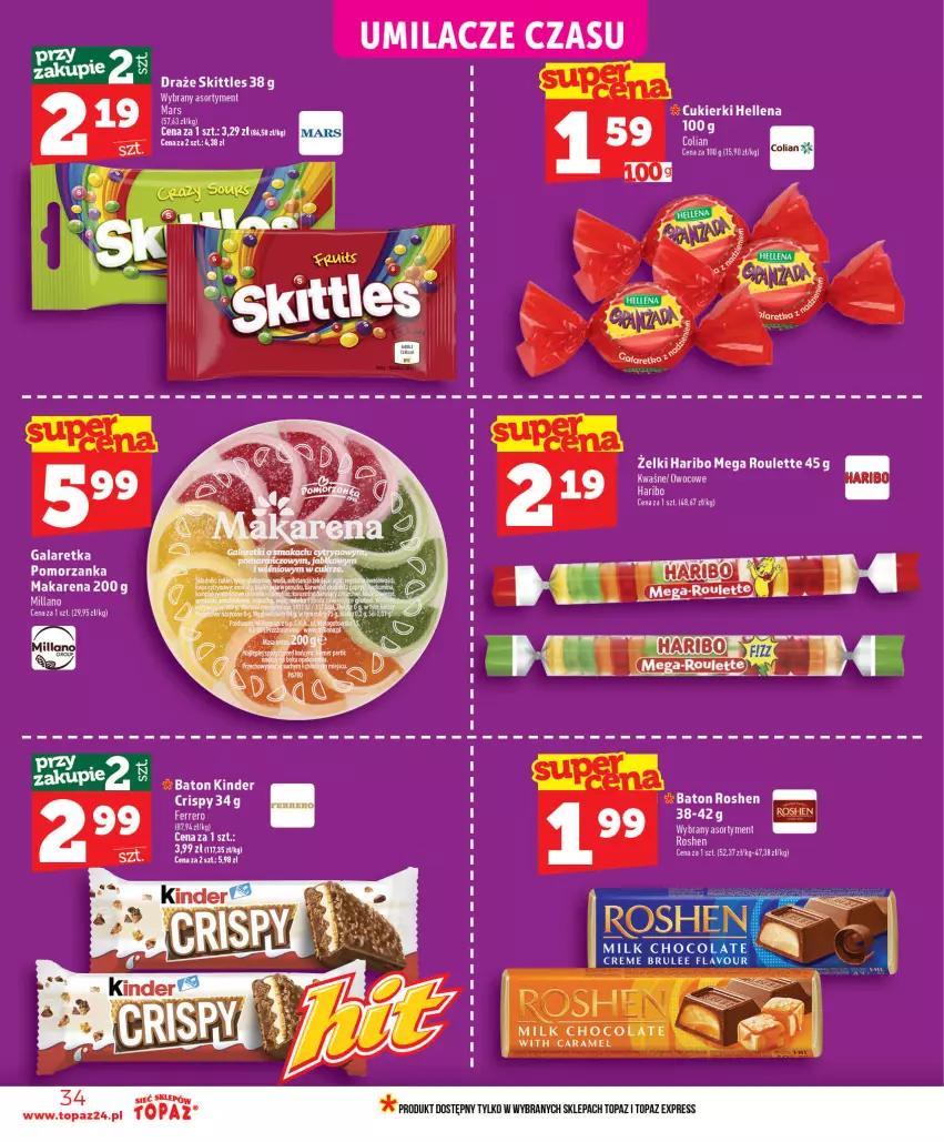 Gazetka promocyjna Topaz - Gazetka - ważna 18.06 do 24.06.2026 - strona 34 - produkty: Baton, Cukier, Cukierki, Gala, Galaretka, Haribo, Hellena, Kinder, Top