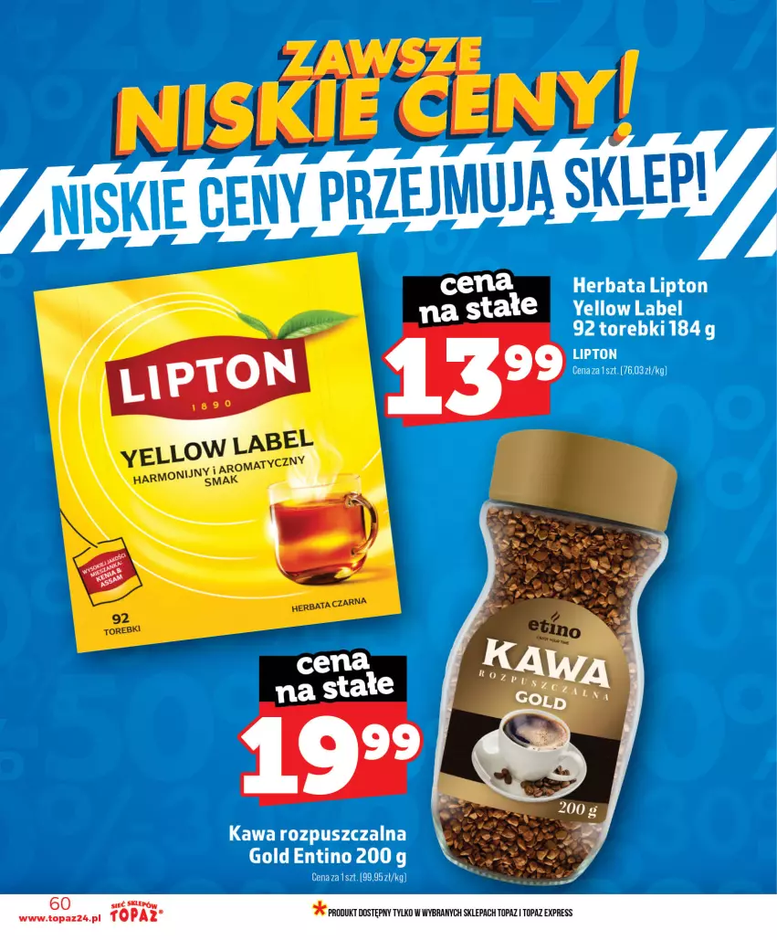 Gazetka promocyjna Topaz - Gazetka - ważna 18.06 do 24.06.2026 - strona 60 - produkty: Herbata, Kawa, Kawa rozpuszczalna, Lipton, Top