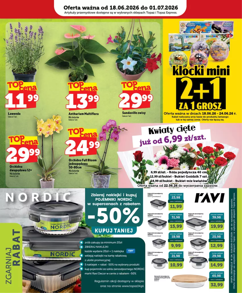 Gazetka promocyjna Topaz - Gazetka - ważna 18.06 do 24.06.2026 - strona 73 - produkty: Bukiet, Klej, Pojemnik, Por, Róża, Top