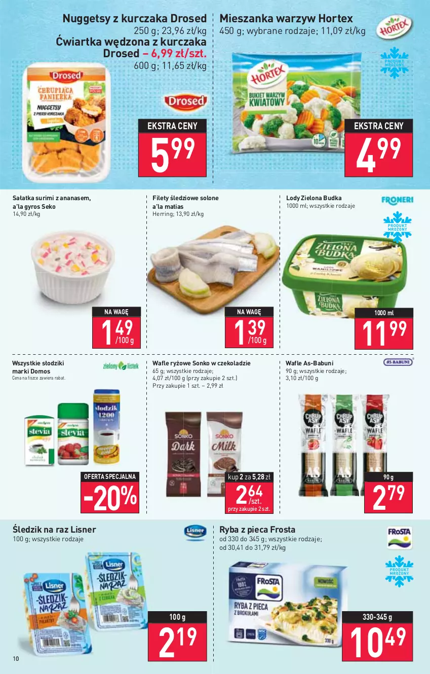 Gazetka promocyjna Stokrotka - Supermarket - ważna 03.02 do 09.02.2022 - strona 10 - produkty: Ananas, Babuni, Frosta, Gra, Gyros, Hortex, Kurczak, Lisner, Lody, Piec, Piwa, Ryba, Ryż, Sałat, Sałatka, SEKO, Sonko, Surimi, Wafle, Zielona Budka