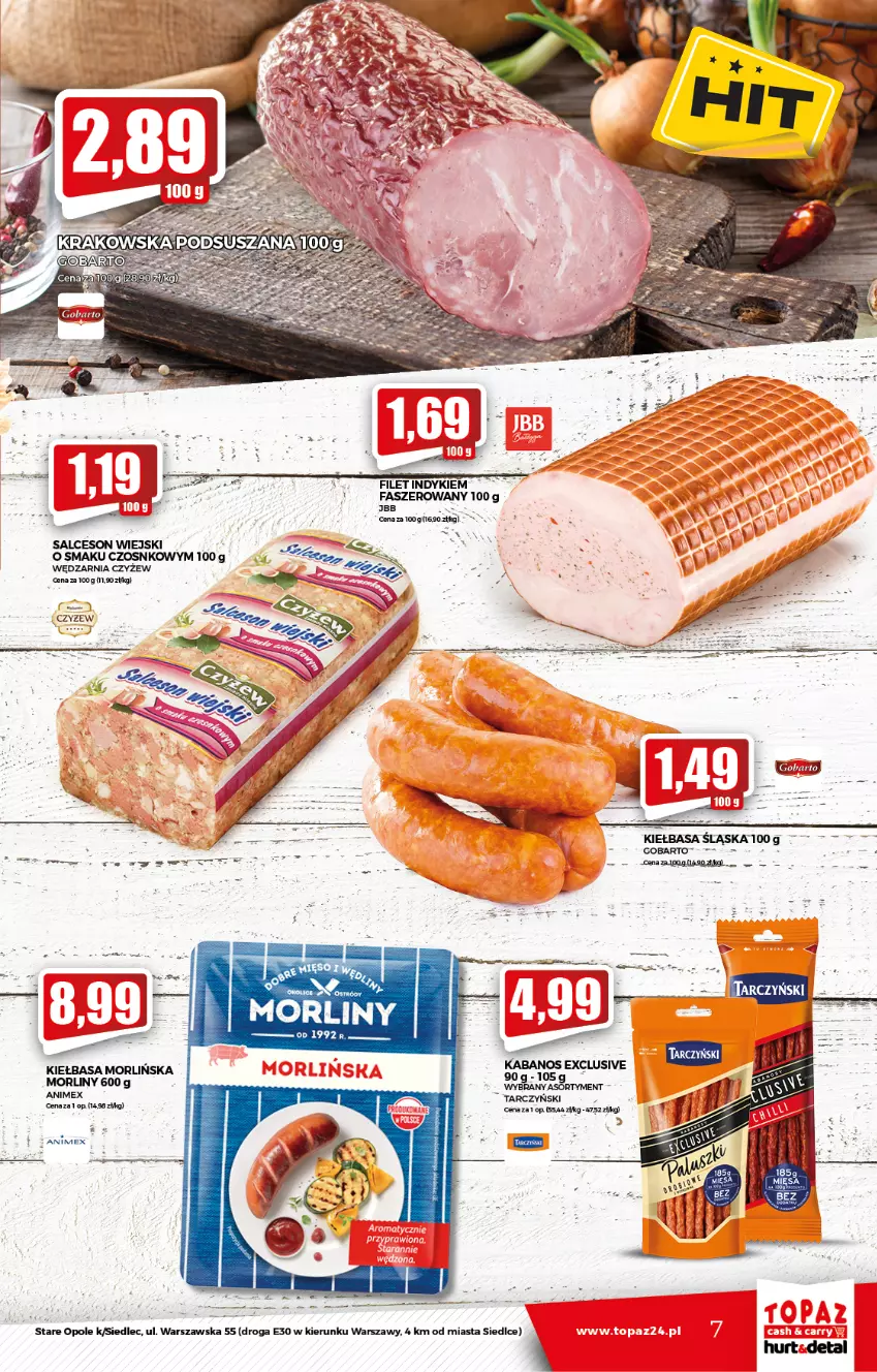 Gazetka promocyjna Topaz - Gazetka - ważna 26.08 do 01.09.2021 - strona 7 - produkty: Fa, Kiełbasa, Kiełbasa śląska, Morliny, Salceson, Tarczyński