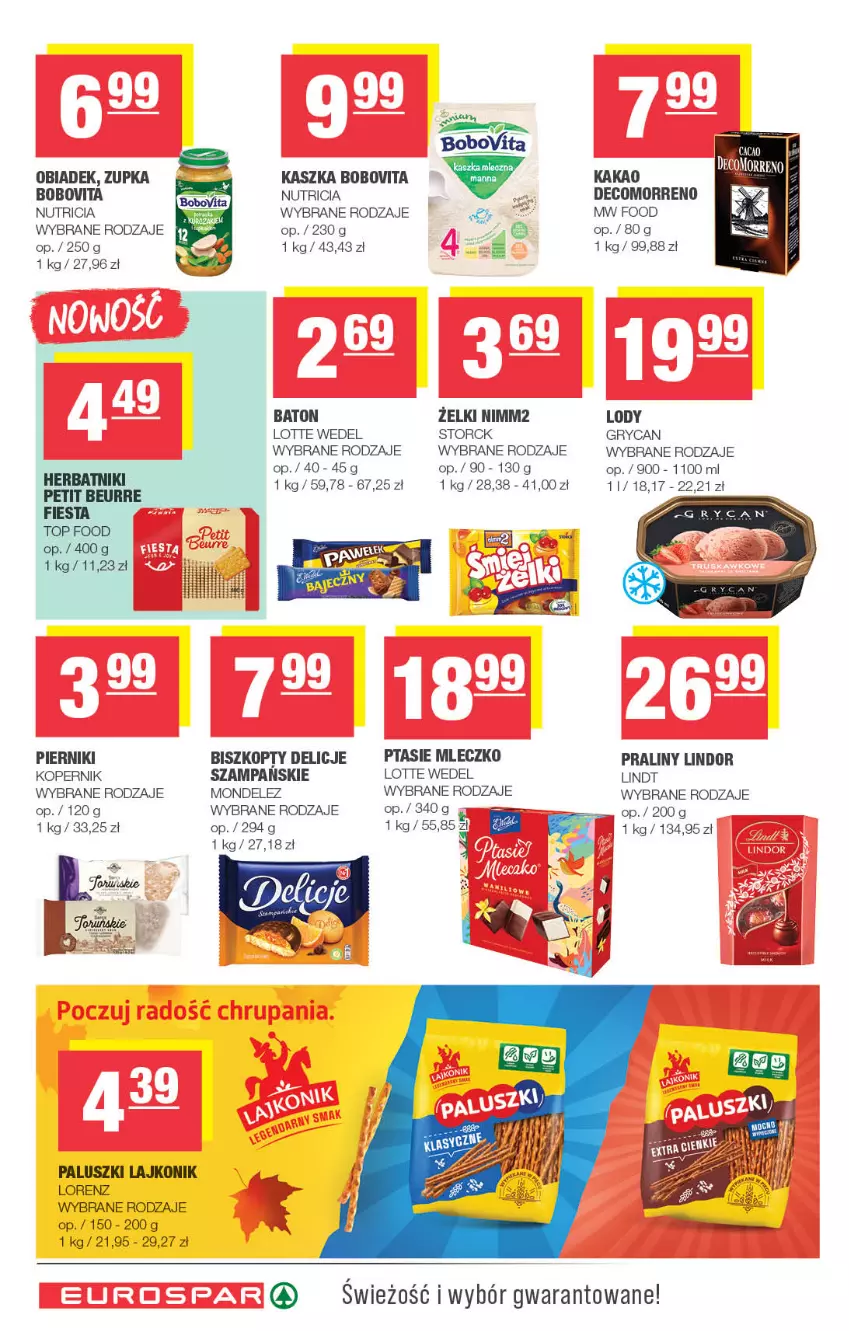 Gazetka promocyjna Spar - EuroSpar - ważna 16.11 do 26.11.2025 - strona 12 - produkty: Baton, Biszkopty, BoboVita, Delicje, Gry, Herbatniki, Kakao, Lajkonik, Lindor, Lindt, Lody, Lorenz, Mleczko, Nimm2, Piernik, Praliny, Ptasie mleczko, Top