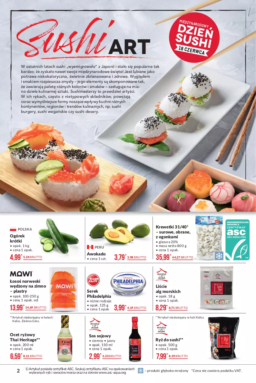 Gazetka promocyjna Makro - [Oferta promocyjna] Artykuły spożywcze - ważna 15.06 do 28.06.2021 - strona 2 - produkty: Burger, Deser, Glazura, Krewetki, Lazur, LG, Ocet, Ocet ryżowy, Ogórek, Philadelphia, Ryż, Ryż do sushi, Ser, Serek, Sos, Sos sojowy, Sushi