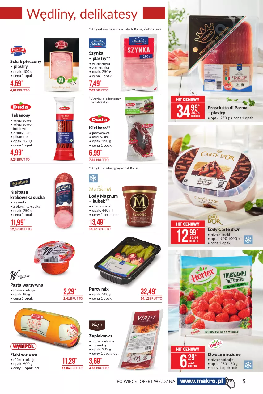 Gazetka promocyjna Makro - [Oferta promocyjna] Artykuły spożywcze - ważna 15.06 do 28.06.2021 - strona 5 - produkty: Flaki, Flaki wołowe, Kabanos, Kiełbasa, Kiełbasa krakowska, Kubek, Kurczak, Lody, Owoce, Pasta warzywna, Piec, Pieczarka, Prosciutto, Schab pieczony, Szynka, Zapiekanka