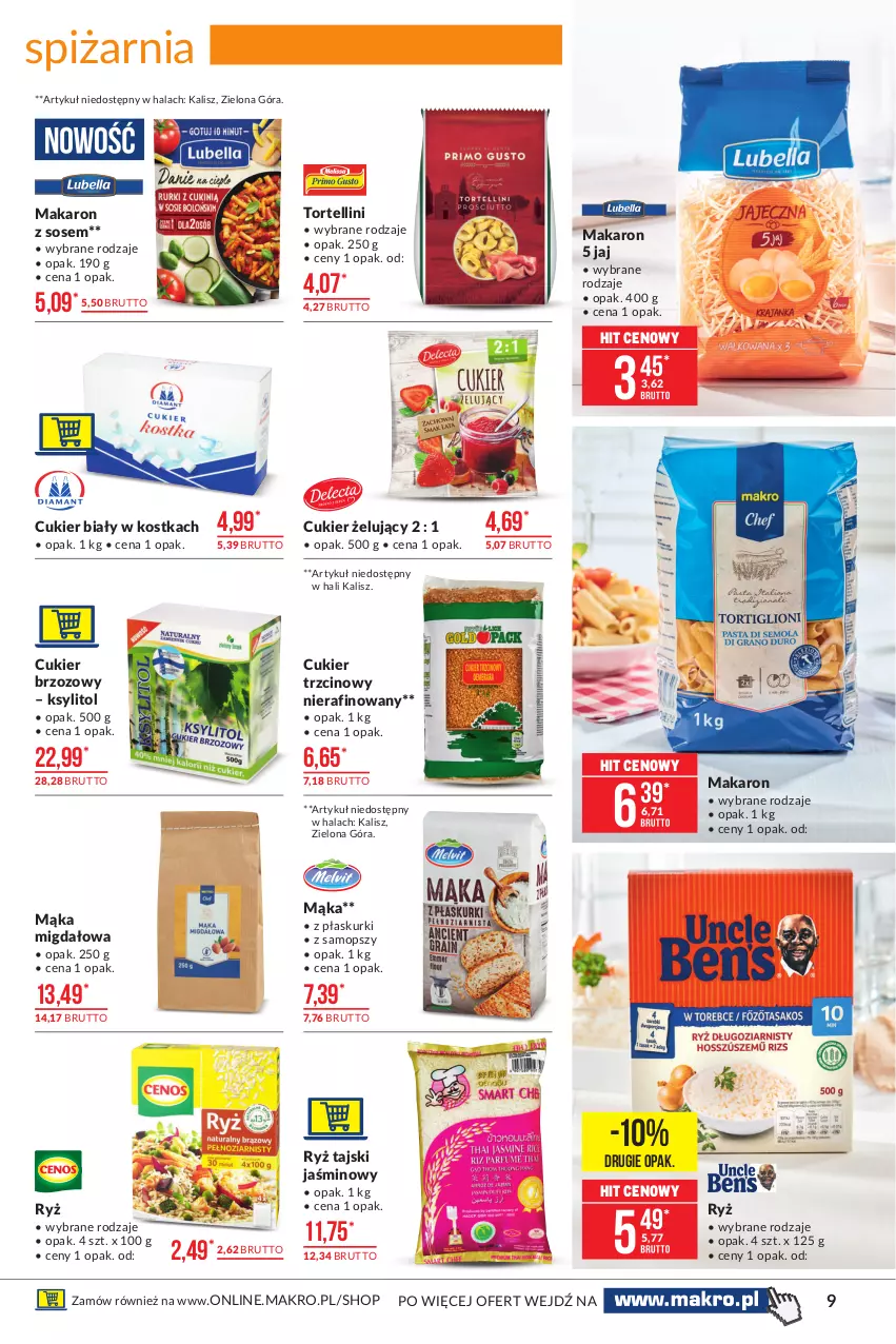 Gazetka promocyjna Makro - [Oferta promocyjna] Artykuły spożywcze - ważna 15.06 do 28.06.2021 - strona 9 - produkty: Cukier, Cukier trzcinowy, Ksylitol, Mąka, Makaron, Makaron z sosem, Mop, Ryż, Sos