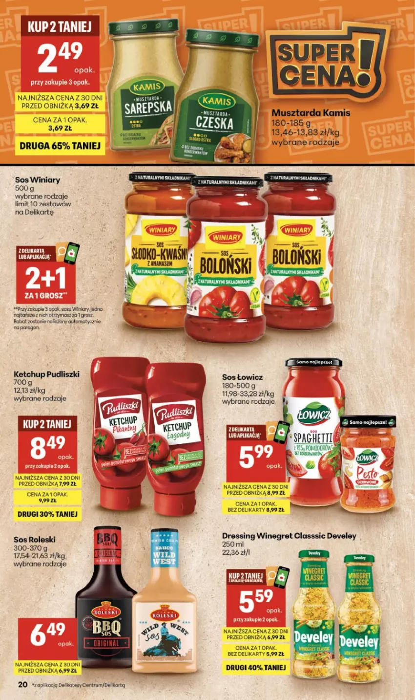Gazetka promocyjna Delikatesy Centrum - Franczyza DC34 Czwartek - ważna 20.08 do 26.08.2026 - strona 20 - produkty: Dres, Ketchup, Mus, Musztarda, Pudliszki, Rum, Sos, Winiary