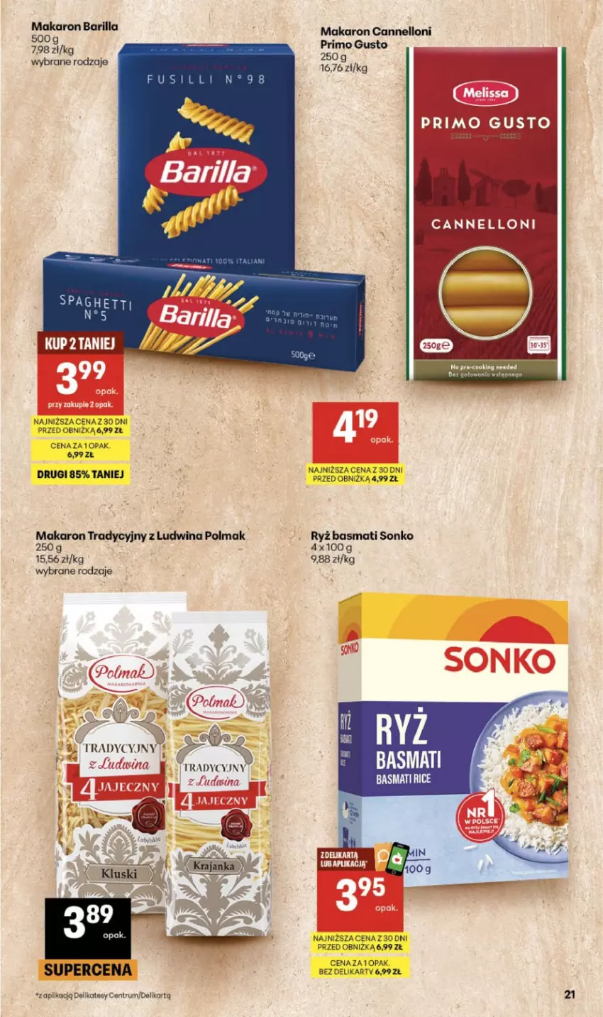 Gazetka promocyjna Delikatesy Centrum - Franczyza DC34 Czwartek - ważna 20.08 do 26.08.2026 - strona 21 - produkty: Barilla, Lack, Makaron, Olma, Rum, Ryż, Ryż basmati, Sonko