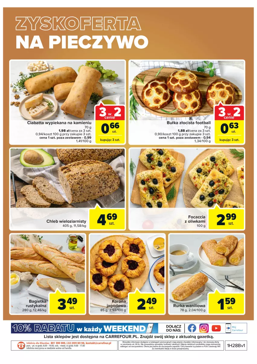 Gazetka promocyjna Carrefour - Gazetka Targ świeżości - ważna 12.07 do 18.07.2022 - strona 8 - produkty: Bułka, Chleb, Chleb wieloziarnisty, Ciabatta, Focaccia, Kosz