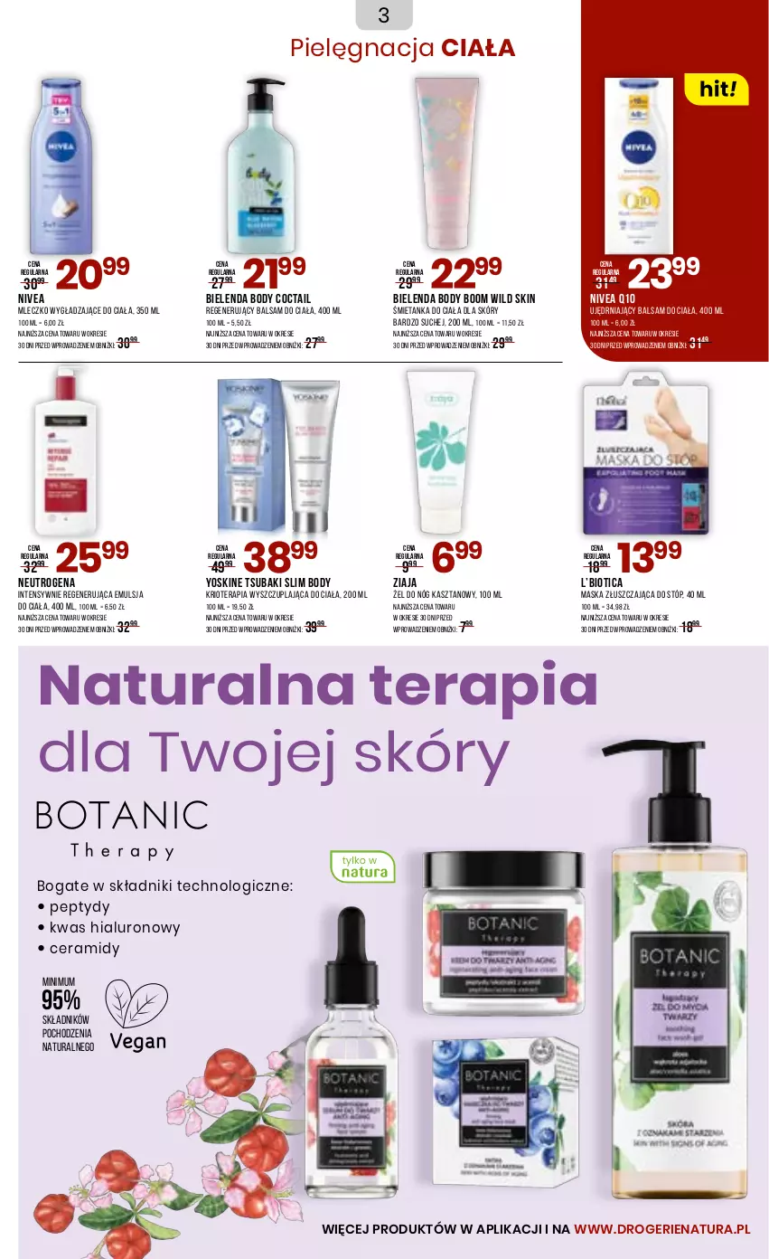Gazetka promocyjna Drogerie Natura - Gazetka Drogerie Natura - ważna 23.06 do 04.07.2025 - strona 3 - produkty: Balsam do ciała, Bielenda, Body, Emulsja, Maska, Mleczko, Neutrogena, Nivea, Nivea Q10, Tera, Yoskine, Ziaja