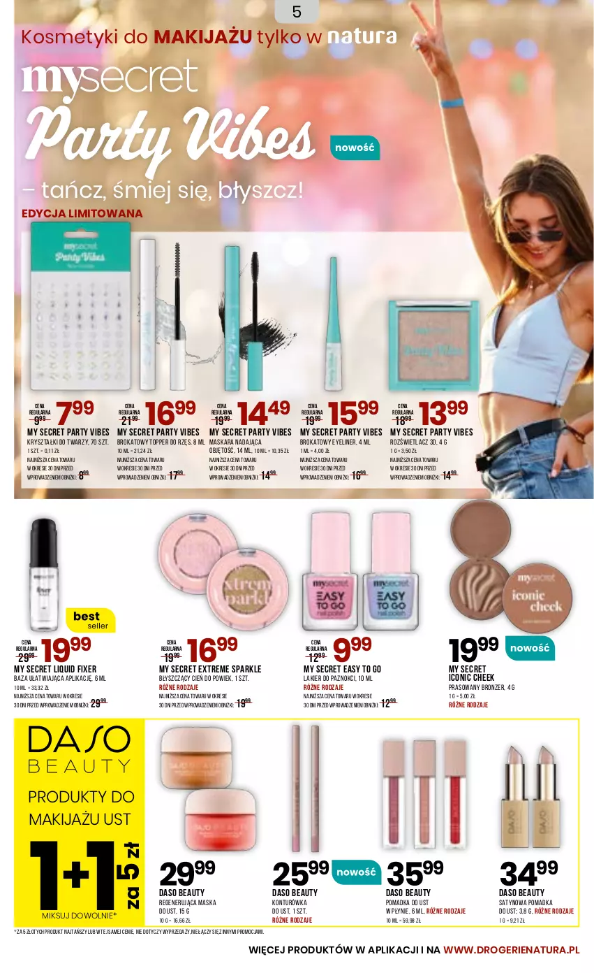 Gazetka promocyjna Drogerie Natura - Gazetka Drogerie Natura - ważna 23.06 do 04.07.2025 - strona 5 - produkty: Bronzer, Cień, Konturówka do ust, Lakier, Lakier do paznokci, Makijaż, Maska, Maskara, Produkty do makijażu, Regenerująca maska, Rozświetlacz, Top
