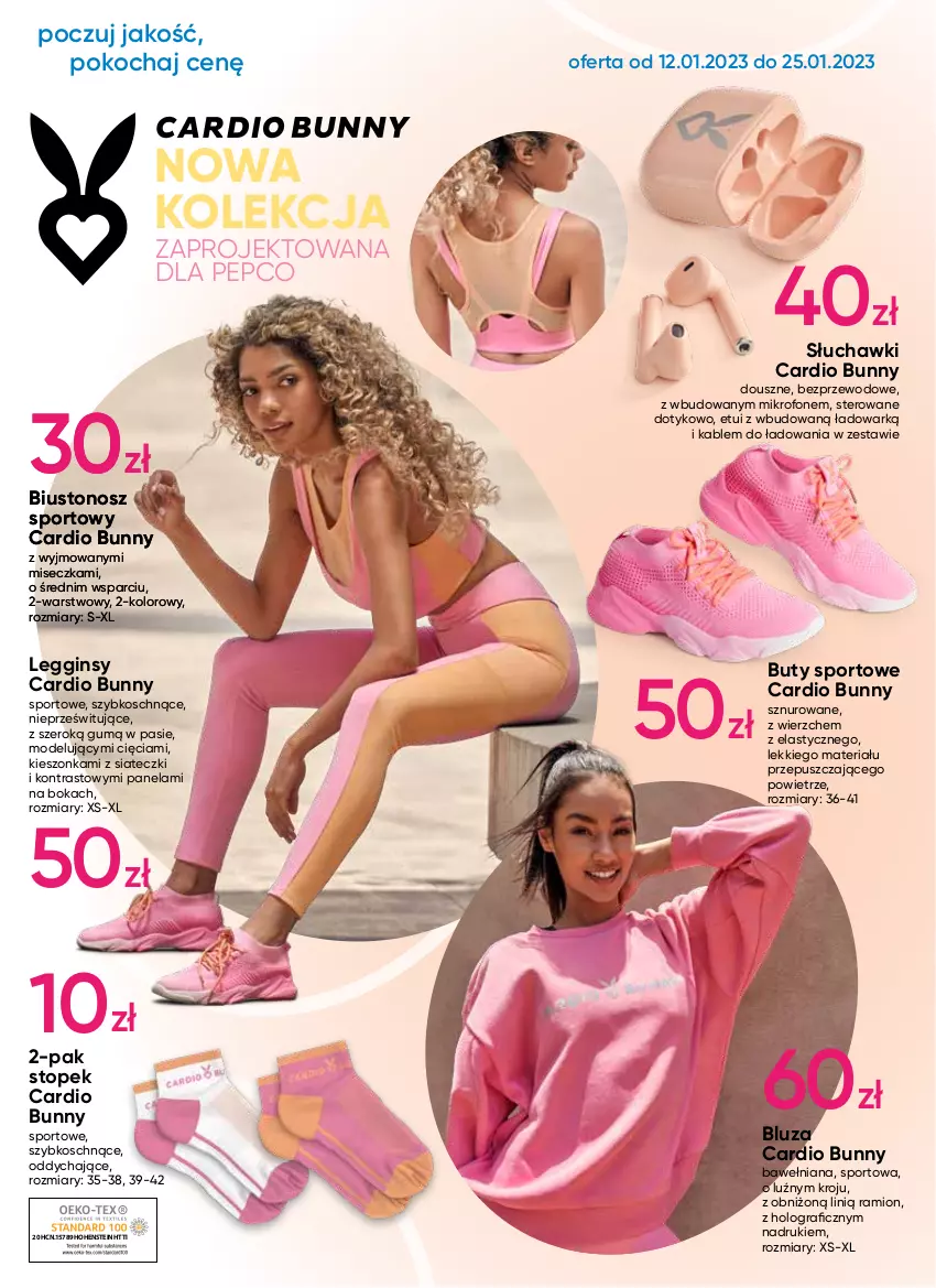 Gazetka promocyjna Pepco - Cardio Bunny - ważna 12.01 do 25.01.2023 - strona 6 - produkty: Biustonosz, Bluza, Buty, Gin, Gra, Koc, Legginsy, Mikrofon, Miseczka, Por, Słuchawki, Sport, Top