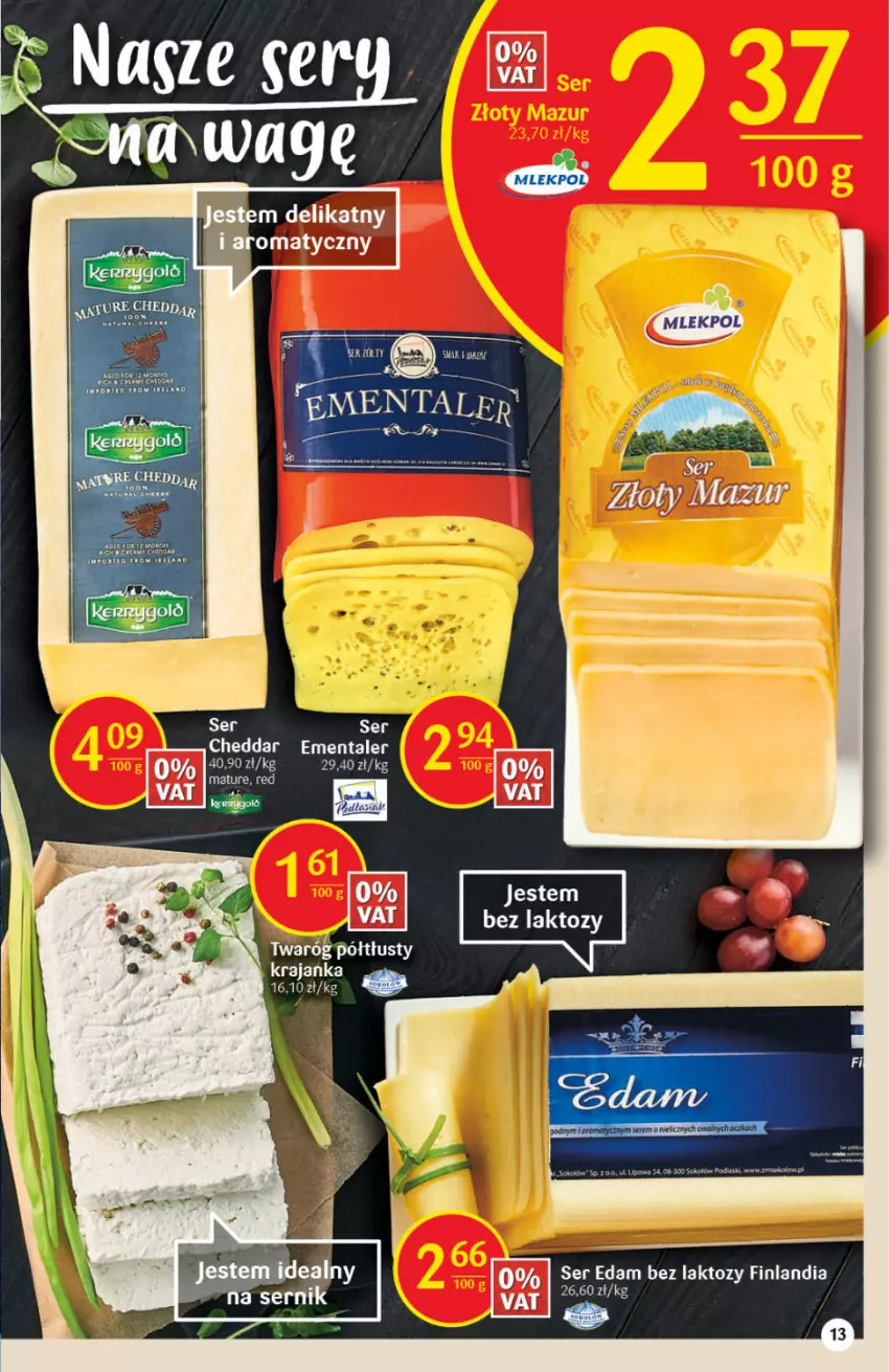 Gazetka promocyjna Delikatesy Centrum - Gazetka DC06 - ważna 10.02 do 16.02.2022 - strona 13 - produkty: Cheddar, Edam, Ementaler, Finlandia, Ser, Twaróg, Twaróg półtłusty