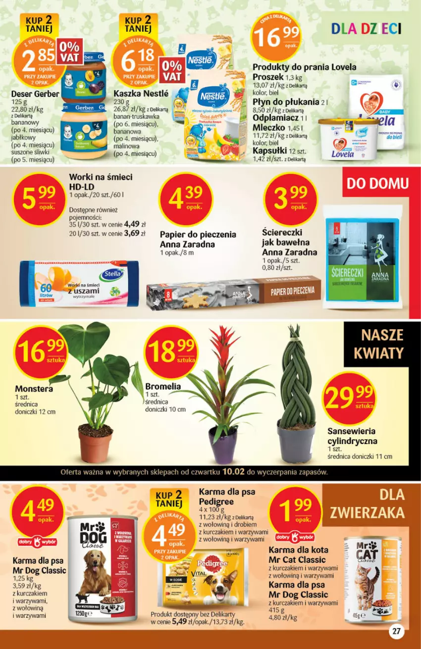 Gazetka promocyjna Delikatesy Centrum - Gazetka DC06 - ważna 10.02 do 16.02.2022 - strona 27 - produkty: Bromelia, Deser, Gerber, Kurczak, Lovela, Papier, Papier do pieczenia, Piec, Płyn do płukania, Ser, Tera, Warzywa, Wełna, Worki na śmiec, Worki na śmieci