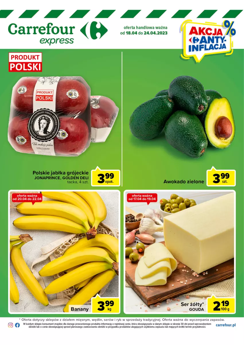 Gazetka promocyjna Carrefour - Gazetka Express - ważna 18.04 do 24.04.2023 - strona 1 - produkty: Gouda, Jabłka, Ser