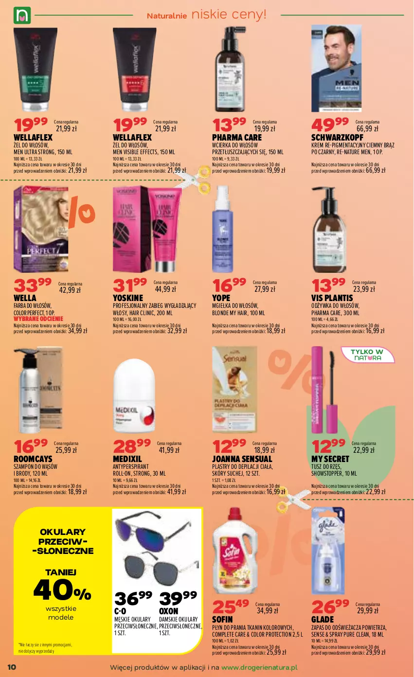 Gazetka promocyjna Drogerie Natura - Gazetka Drogerie Natura - ważna 08.09 do 21.09.2026 - strona 10 - produkty: Antyperspirant, Clin, Fa, Farba do włosów, Joanna, Odżywka, Plastry do depilacji, Płyn do prania, Pur, Schwarzkopf, Sensual, Stopp, Szampon, Top, Tusz, Wella, Wellaflex, Yope, Yoskine